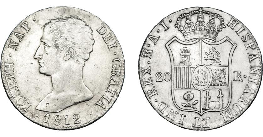 868   -  JOSÉ I NAPOLEÓN. 20 reales. 1812. Madrid. AI. VI-35. Pequeñas marcas. EBC-.