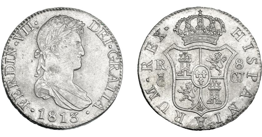 873   -  FERNANDO VII. 8 reales. 1813. Cádiz. CJ. VI-953. MBC+/EBC-.