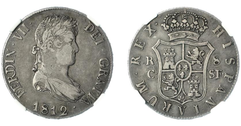 874   -  FERNANDO VII. 8 reales. 1812. Cataluña. SF. VI-960. Encapsulada. NGC-VF-30. MBC. Rara.