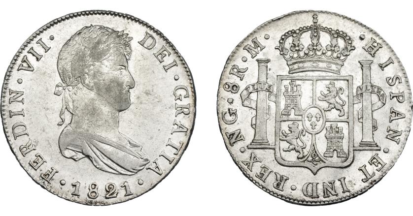 876   -  FERNANDO VII. 8 reales. 1821. Nueva Guatemala. M. VI-1033. R.B.O. MBC+/EBC-.