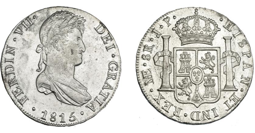 881   -  FERNANDO VII. 8 reales. 1815. Lima. JP. VI-1046. Hojita en anv. B.O. EBC/EBC+.