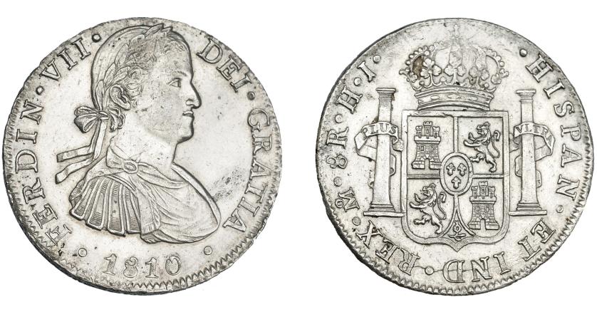 883   -  FERNANDO VII. 8 reales. 1810. México. HJ. VI-1086. Pequeñas erosiones y marcas. MBC+/EBC-.