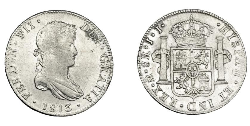 885   -  FERNANDO VII. 8 reales. 1813. México. JJ. VI-1092. Oxidaciones limpiadas. MBC.