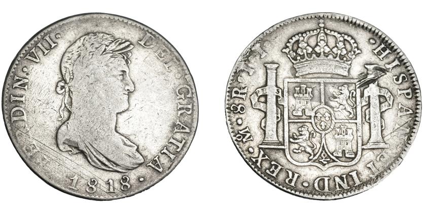 886   -  FERNANDO VII. 8 reales. 1818. México JJ. VI-1098. Rayitas de ajuste en anv. y rayas en rev. MBC-/MBC.