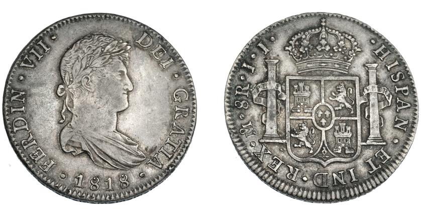 887   -  FERNANDO VII. 8 reales. 1818. México JJ. VI-1098. Pátina gris. MBC.