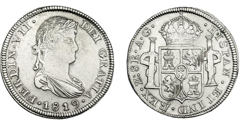 889   -  FERNANDO VII. 8 reales. 1819. Zacatecas. AG. VI-1206. Pequeñas marcas. MBC-/MBC.