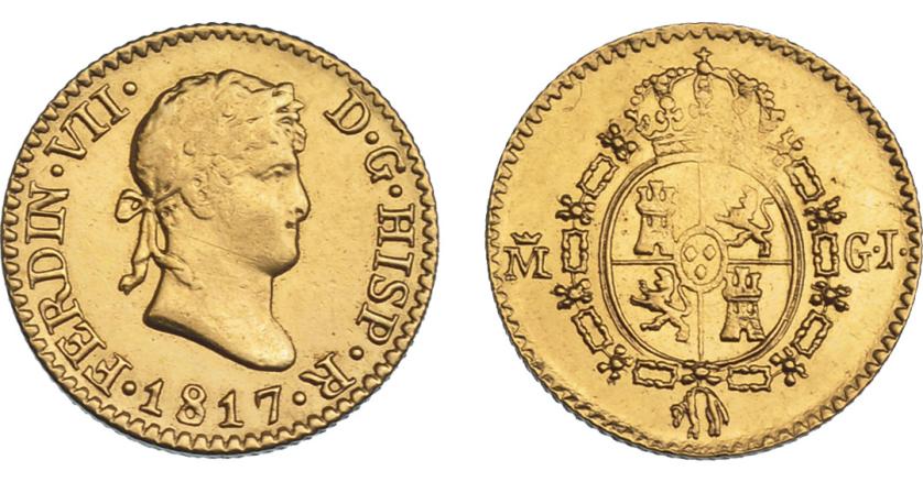 891   -  FERNANDO VII. 1/2 escudo. 1817. Madrid. GJ. VI-1222. Vano en rev. MBC+/EBC-.