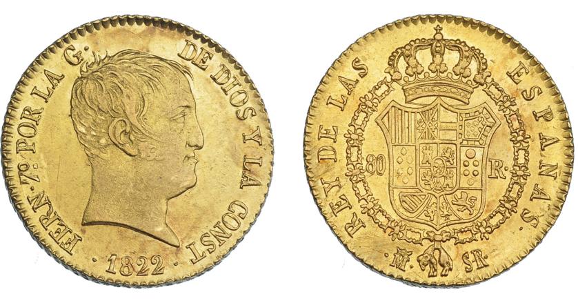 895   -  FERNANDO VII. 80 reales. 1822. Madrid. SR. VI-1344. B.O. EBC-/EBC.