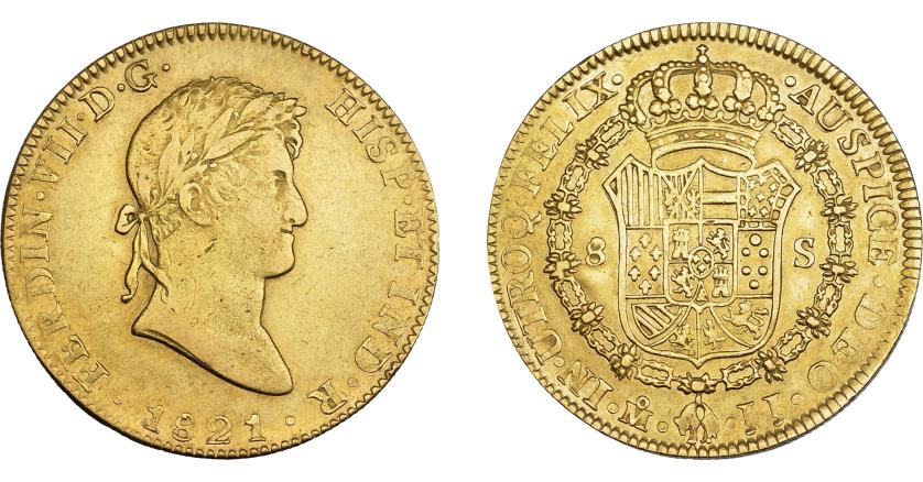 899   -  FERNANDO VII. 8 escudos. 1821. México. JJ. VI-1495. R.B.O. MBC/MBC+.