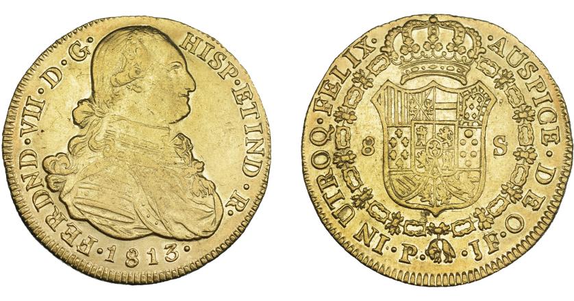 903   -  FERNANDO VII. 8 escudos. 1813. Popayán. JF. VI-1515. R.B.O. MBC+.