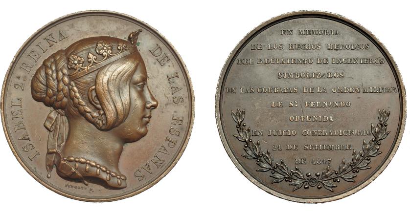 910   -  ISABEL II. Medalla. Orden militar de San Fernando. 1847. Grabador Pingret. AE 56,5 mm. MPN-664. EBC-.