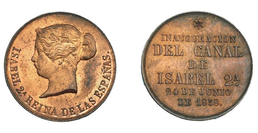 911   -  ISABEL II. Medalla. 1858. Inauguración del Canal de Isabel II. AE 23 mm. B.O. EBC+.