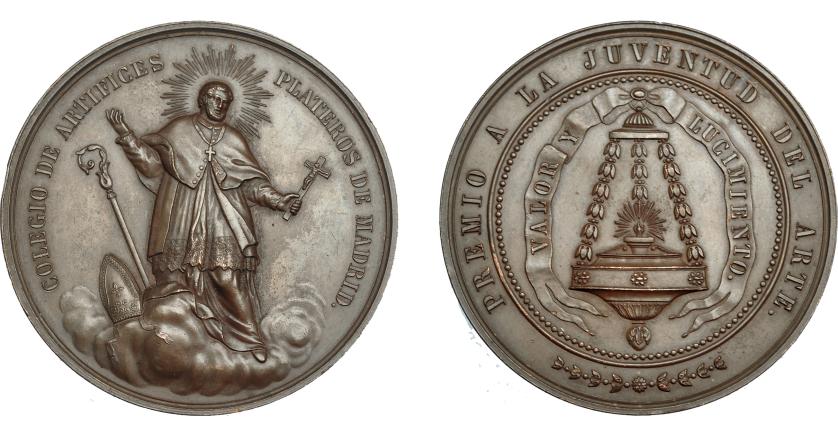 916   -  ISABEL II. Medalla. S/F. Colegio de artífices plateros de Madrid S. Eloy. AE 48 mm. EBC+.