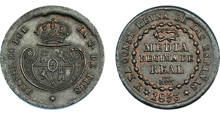 920   -  ISABEL II. 1/2 décima de real. 1853. Segovia. VI-104. EBC-.