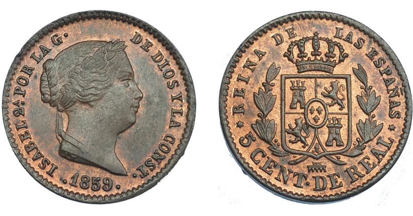 921   -  ISABEL II. 5 céntimos de real. 1859. Segovia. VI-125. B.O. SC.