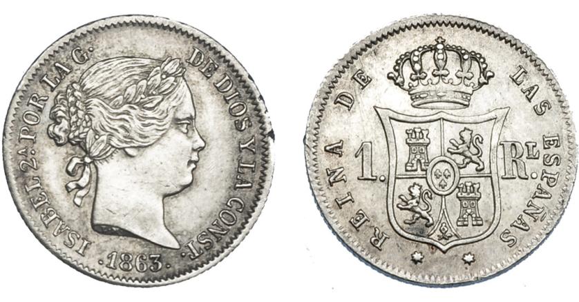922   -  ISABEL II. Real. 1863. Sevilla. VI-291. Golpecito en gráfila. EBC-.