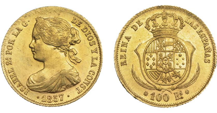 925   -  ISABEL II. 100 reales. 1857. Barcelona. VI-633.R.B.O. EBC.