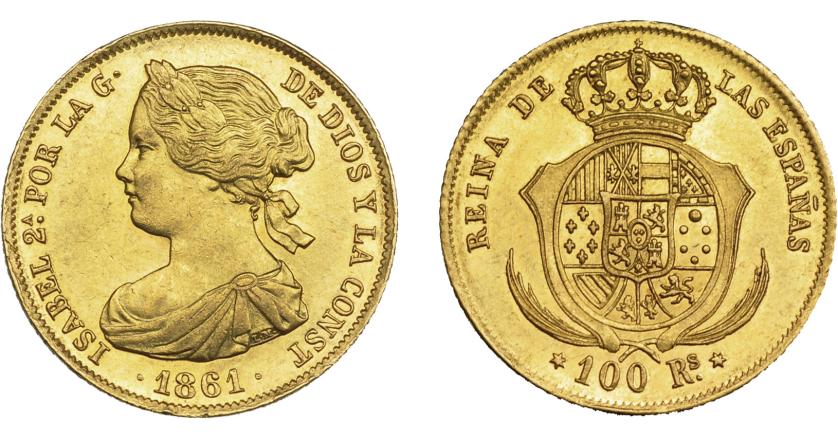 927   -  ISABEL II. 100 reales. 1861. Madrid. VI-648. R.B.O. EBC.