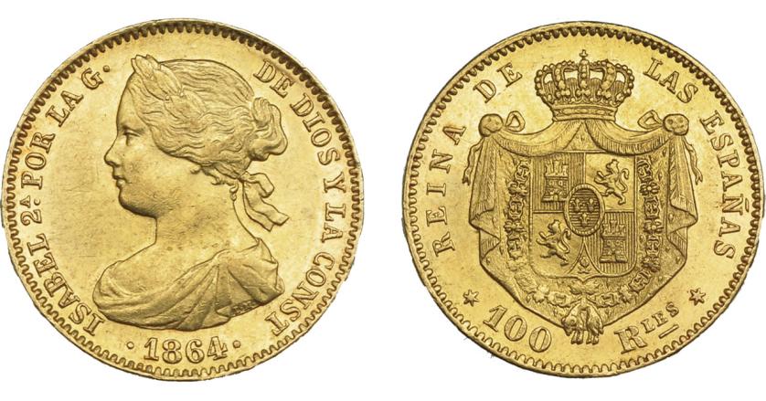 930   -  ISABEL II. 100 reales. 1864. Madrid. VI-651. R.B.O. EBC.