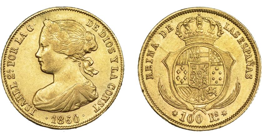 931   -  ISABEL II. 100 reales. 1860. Sevilla. VI-660. EBC-.