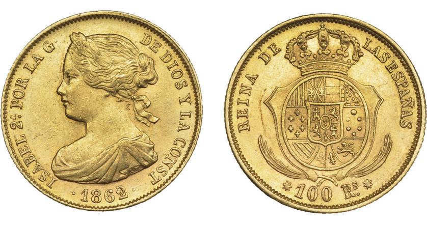 932   -  ISABEL II. 100 reales. 1862. Sevilla. VI-662. EBC-.