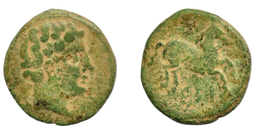 1759 - HISPANIA ANTIGUA. KESE-TARRACO. Mitad. A/ Cabeza masculina a der. R/ Caballo a der., debajo KeSE. AE 6,10 g. 21,96 mm. I-2301. ACIP-1117. Pátina vede claro. BC.