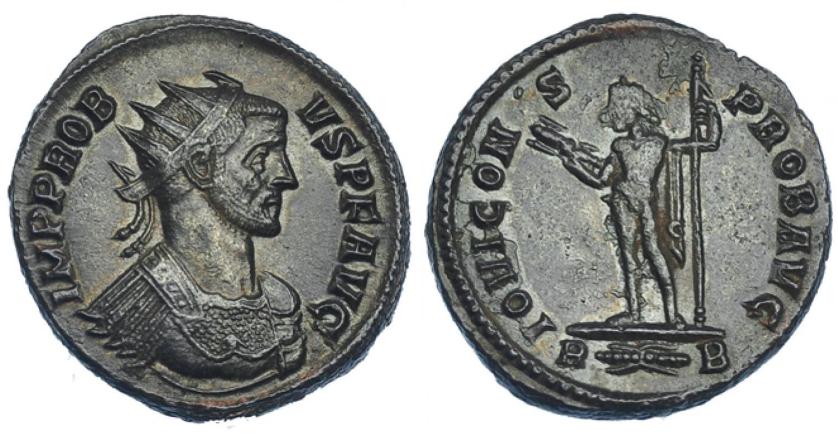 213   -  IMPERIO ROMANO. PROBO. Antoniniano. Roma (281). R/ Júpiter con haz de rayos y cetro; IOVI CONS PROB AVG. VE 4 g. 21,10 mm. RIC-173. EBC-/MBC.