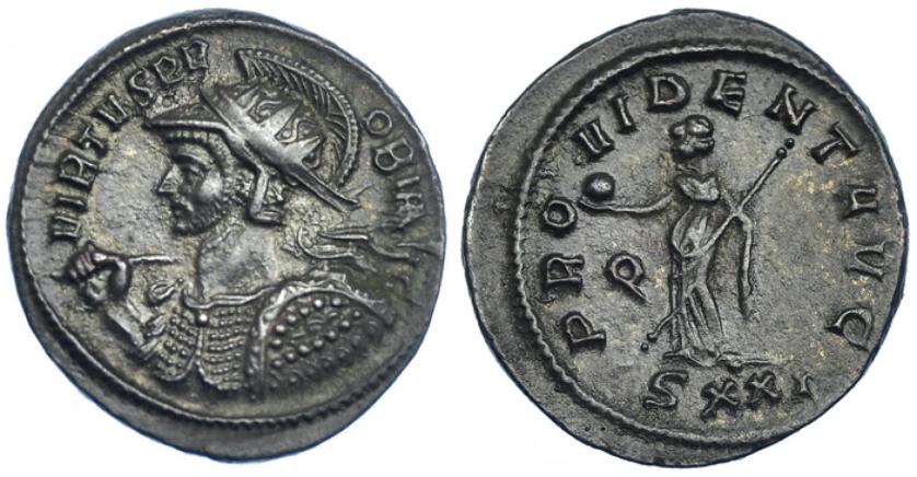 216   -  IMPERIO ROMANO. PROBO. Antoniniano. Ticinum (276). R/ Providentia a izq. con cetro y globo; PROVIDENT AVGG, exergo SXXI. VE 4,13 g. 23,11 mm. RIC-491. MBC+/MBC.