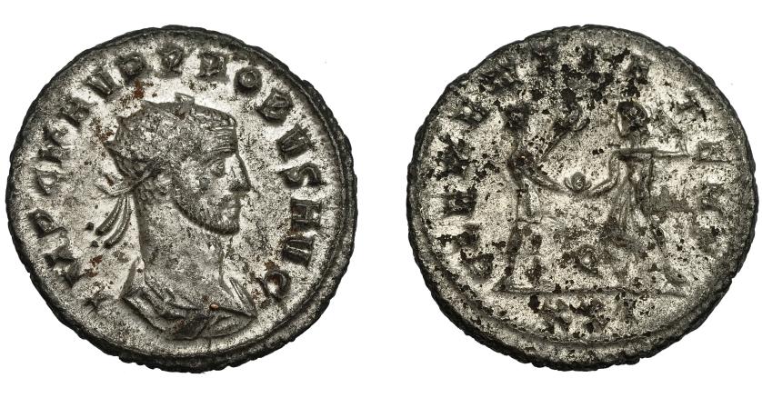 219   -  IMPERIO ROMANO. PROBO. Antoniniano. Cizycus. R/ Probo con cetro rematado en águila recibe globo de Júpiter frente a él; CLEMENTIA TEMP, Q/XXI. VE 3,90 g. 22,2 mm. RIC-905. MBC. P.O.