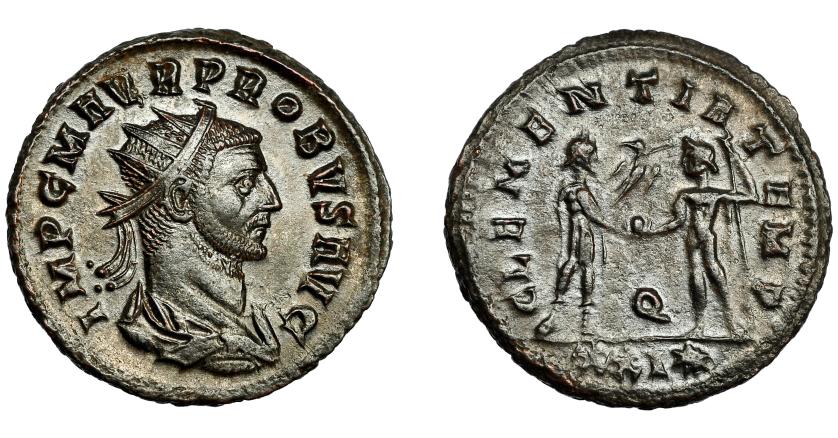 220   -  IMPERIO ROMANO. PROBO. Antoniniano. Cizycus. R/ Probo con cetro rematado en águila recibe globo de Júpiter frente a él; CLEMENTIA TEMP, Q/XXI*. VE 3,76 g. 22,4 mm. RIC-905. EBC-/MBC+.