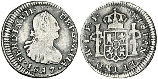 283   -  FERNANDO VII. 1/2 real. 1817. Santiago. FJ. VI-412. MBC-. Escasa.