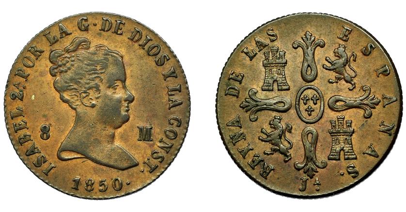 294   -  ISABEL II. 8 maravedís. 1850. Jubia. VI-81. MBC-.