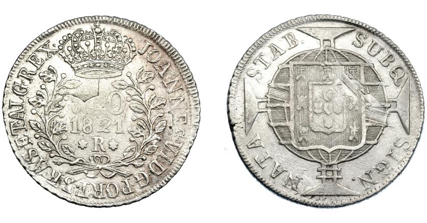 333   -  MONEDAS EXTRANJERAS. BRASIL. 960 Reis. 1821 (R). Reacuñados sobre 8 reales de Carlos IV, busto visible, posiblemente acuñados en México. EBC-/MBC.
