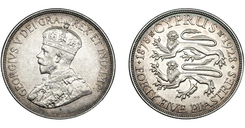 341   -  MONEDAS EXTRANJERAS. CHIPRE. 45 Piastras. 1928. KM-19. EBC. 