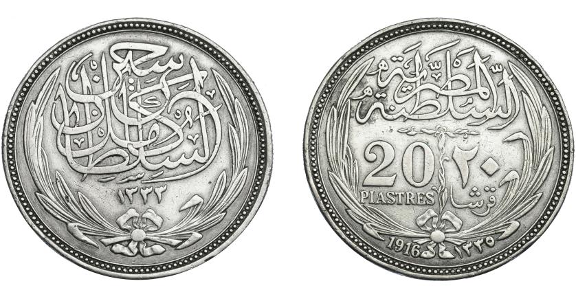 365   -  MONEDAS EXTRANJERAS. EGIPTO. 20 Piastras. 1916. KM-321. MBC+.