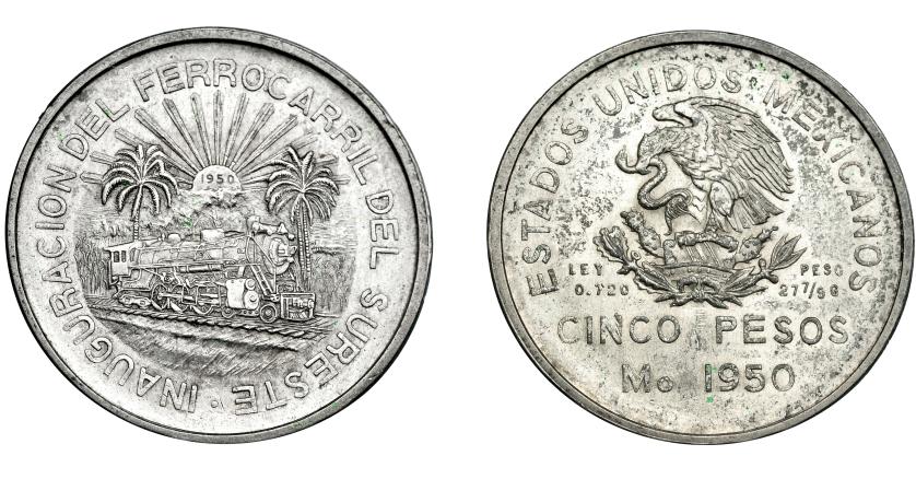 382   -  MONEDAS EXTRANJERAS. MÉXICO. 5 Pesos. 1950. Ciudad de México. KM-466. EBC.