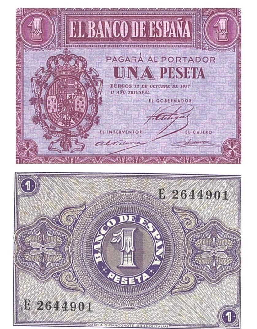 408   -  BILLETES ESPAÑOLES. BANCO DE ESPAÑA. 1 Peseta. 10-1937. Serie E. ED-D26a. S.C.