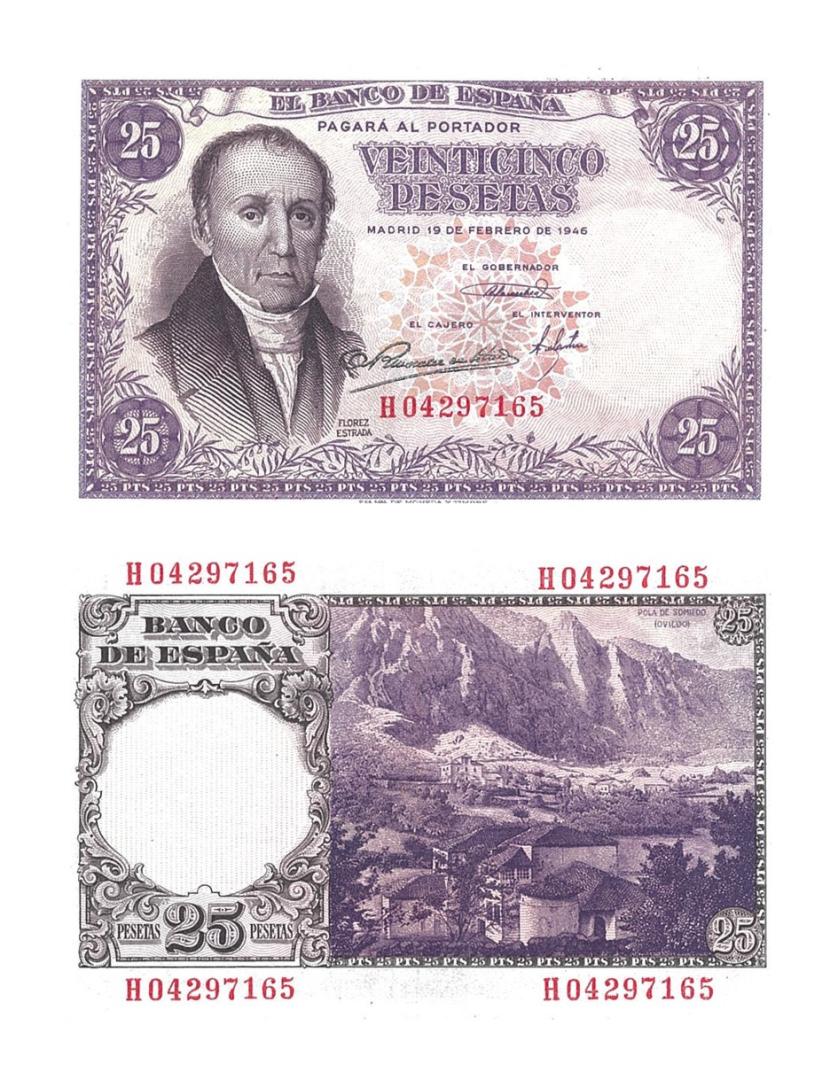 419   -  BILLETES ESPAÑOLES. BANCO DE ESPAÑA. 25 Pesetas. 2-1946. Serie H. ED-D51a. S.C.