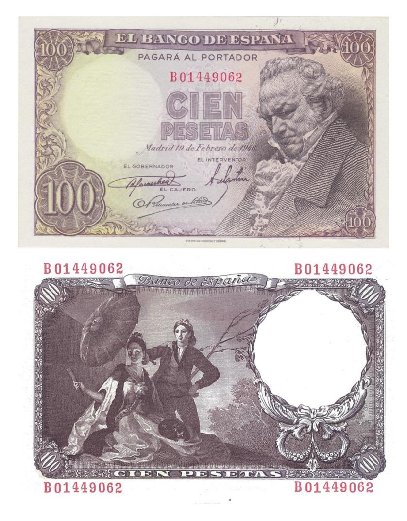 425   -  BILLETES ESPAÑOLES. BANCO DE ESPAÑA. 100 Pesetas. 2-1946. Serie B. ED- D52a. SC.