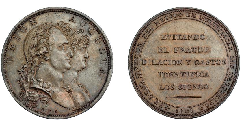 3271   -  CARLOS IV. Medalla. 1801. Invento de DROZ. En el canto ACUÑA SUPERFICIE Y CANTO A UN SOLO GOLPE. Sepúlveda. AE 39,5 mm. MPN-305. EBC/EBC+.