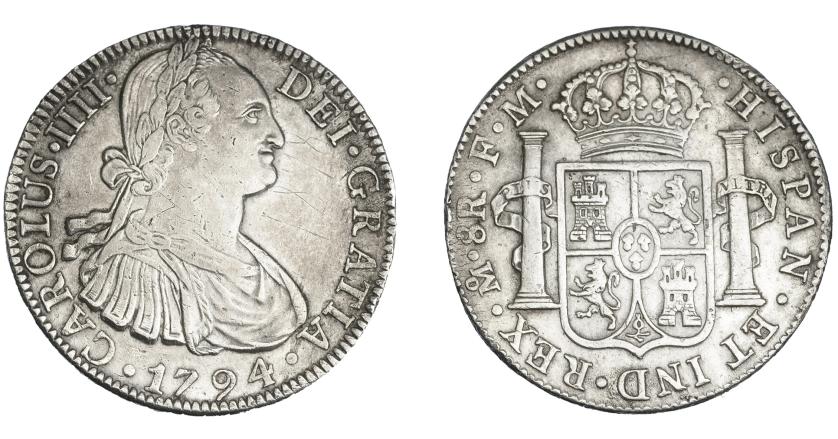 3281   -  CARLOS IV. 8 reales. 1794. México FM. VI-790. Grafito en anv. y golpecito en canto. MBC. 