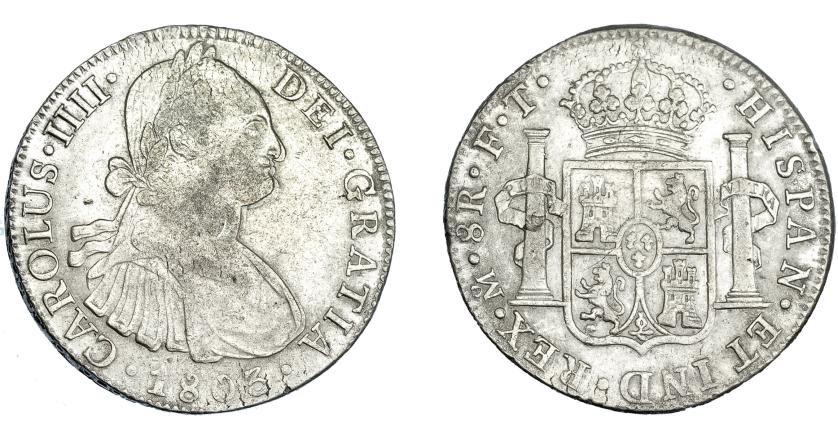 3288   -  CARLOS IV. 8 reales: 1803. México. FT. VI-800. Leve doble acuñación en anv. MBC. 