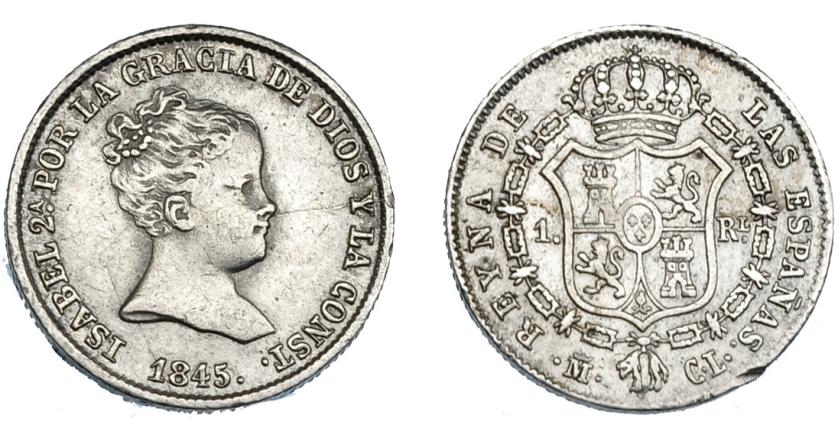 3335   -  ISABEL II. Real. 1845. Madrid. CL. VI-262. Golpecito en canto y fina raya. MBC/MBC+.