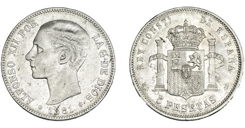 3353   -  ALFONSO XII. 5 pesetas. 1881*18-81. Madrid. MSM. VII-87. MBC/MBC-.