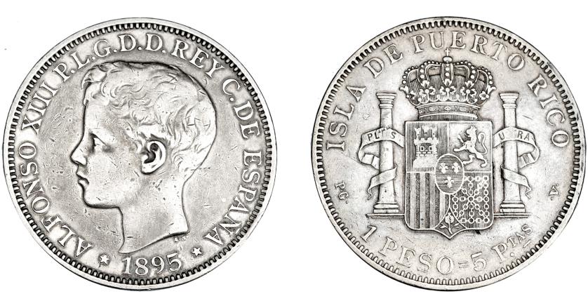 3357   -  ALFONSO XIII. Peso. 1895. Puerto Rico. PGV. VII-193. MBC-.
