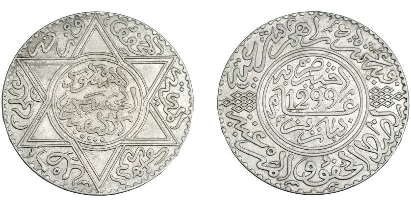 3388   -  MONEDAS EXTRANJERAS. MARRUECOS. Al Hassan I. 10 dirhams de 1882 (1299H). Y-8.