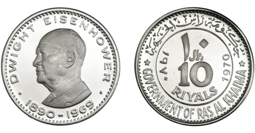 3396   -  MONEDAS EXTRANJERAS. RAS AL- KHAIMAH. 100 riyals de 1970 con Eisenhower. KM-31. Prueba. Escasa