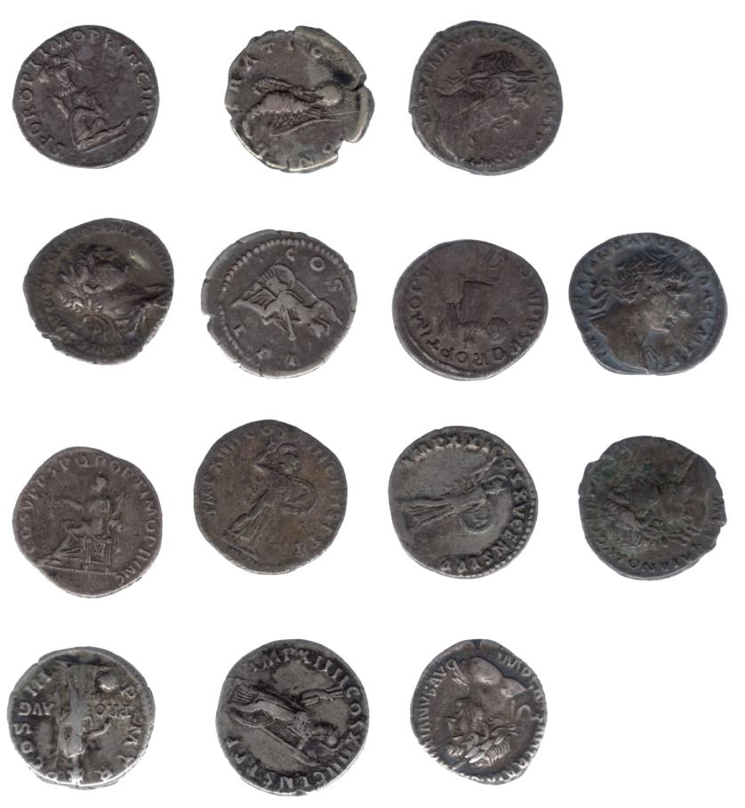 365   -  IMPERIO ROMANO. Lote de 14 denarios: Domiciano (3), Trajano (7), Adriano (4). MBC-/MBC.