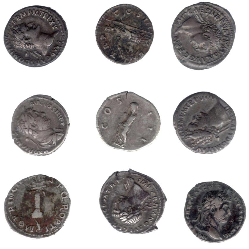 366   -  IMPERIO ROMANO. Lote de 9 denarios: Domiciano (2), Trajano (3), Adriano (4). MBC-/MBC.