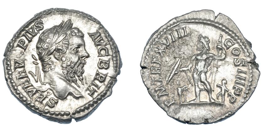 431   -  IMPERIO ROMANO. SEPTIMIO SEVERO. Denario. Roma (210). A/ Cabeza laureada a der.; SEVERVS PIVS AVG BRIT. R/ Júpiter a izq. con rayos y cetro, a sus pies dos niños; P M TR P XVIII COS III P P. AR 3,52 g. 19,5 mm. RIC-240. EBC/EBC-.